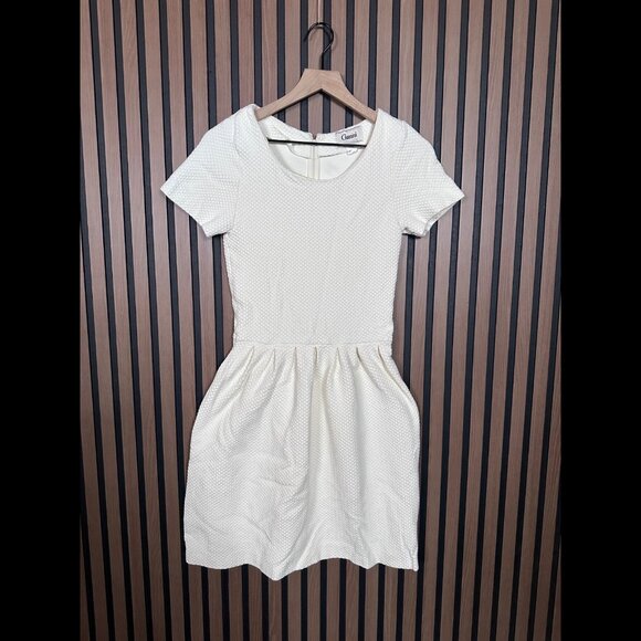 Ganni Mini Dress Medium Womens Ivory Textured Fit & Flare Stretch - Picture 1 of 9